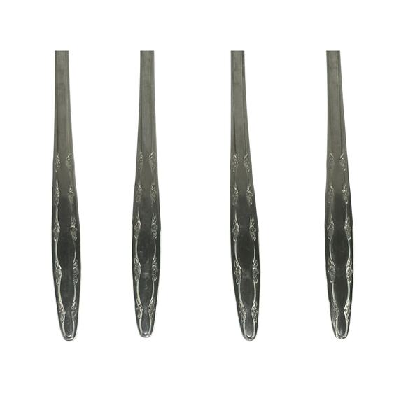 8 Vintage Superior Stainless Teaspoons, Gardenia Pattern, Floral MCM Flatware - Picture 5 of 13